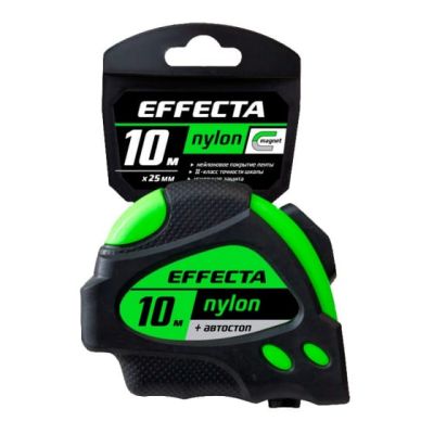 Рулетка Effecta Nylon 10м/25 мм с магнитом, автостопом, лентой нейлон 581025