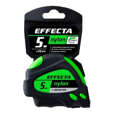 Рулетка Effecta Nylon  5м/25 мм с магнитом, автостопом, лентой нейлон 580525