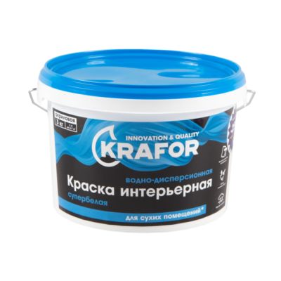Краска В/Д интер супербелая 3кг (1) Krafor (син)