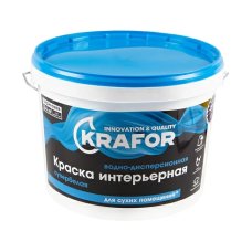 Краска В/Д интер супербелая 14кг (1) Krafor (син)